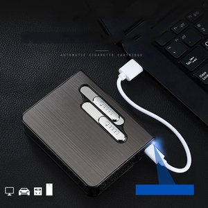 Ky sang trọng hình chữ nhật nhỏ 12 cái tự động điện tử hợp kim kẽm Bạc thuốc Lá Trường hợp với USB nhẹ hơn - Product Image 4