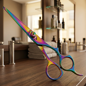 Professional Barber Scissors <b>Rainbow</b> Color Coated Convex Edge Shear <b>Light</b> Blades Tension Nut Universal Tail ASAP ABP-1283 Long - Product Image 2