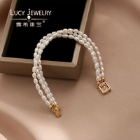 Bracelet en perles d'eau douce naturelles en gros, bracelet multi-couches en or jaune, bijou pour mariage, fiançailles, anniversaire, cadeau