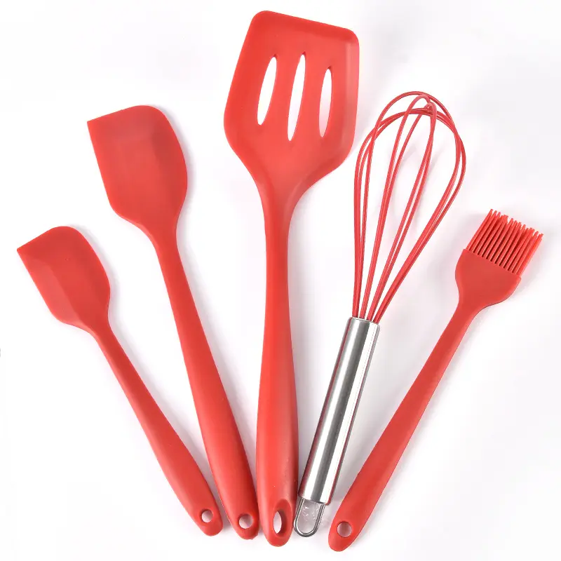 5pcs Kitchen Silicone Cooking Utensils Silicone Spatula Scraper Brush for Kitchen Baking Cooking