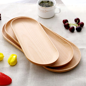 Assiette à dîner en bois de style japonais, plateau ovale en chêne, plateau à pain en bois <span class=keywords><strong>massif</strong></span> non peint, assiette à dîner - Product Image 3