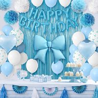 Set Dekorasi Balon Ulang Tahun Kustom dengan Banner, Pita, Balon Foil Hati, Tirai Rumbai, Pompom Kertas Tisu, dan Garland