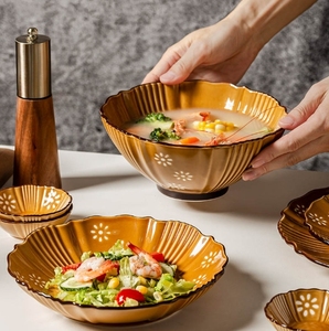 Japonés emperatriz Luz de lujo avanzado Sentido de cerámica vajilla alto nivel de apariencia hogar tazón plato conjunto ensaladera - Product Image 3