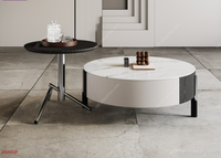 Ensemble de table basse ronde moderne italienne minimaliste pour salon, plateau en pierre blanche neige haute brillance de 6 mm, tiroirs
