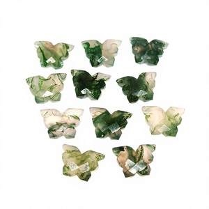 Pierre précieuse naturelle Agate Mousse sculptée en forme de papillon, 14 mm, cristal briolette sculpté à la main, pierre en vrac, prix de gros pour la fabrication de bijoux en gros - Product Image 1