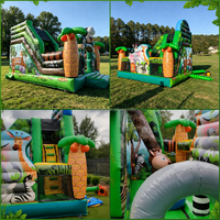 Château gonflable commercial sur le thème de la jungle pour enfants, idéal pour les fêtes de jardin, avec toboggan et zone de saut, à vendre