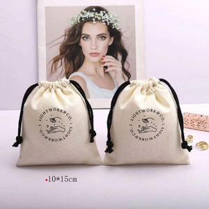 Pochette cadeau en coton et lin avec cordon de serrage, logo brodé, sac d'emballage en lin avec cordon de serrage - Product Image 4