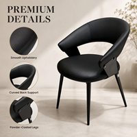 Chaise d'appoint moderne enveloppante avec dossier, assise en similicuir rembourrée et pieds en métal noir pour restaurant, salon, hôtel