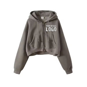 Sweat à capuche pour femme, style décontracté, avec cordon de serrage, fermeture éclair intégrale, logo personnalisé, yoga, sport, épaules tombantes, sweat à capuche en polaire pour femme - Product Image 5