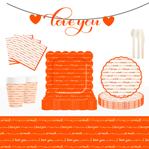 DAMAI Valentine's Party Theme Decor Bulk Wholesale Set Red Check Love You Paper Plates <b>Tablecloth</b> Party <b>Disposable</b> Tableware - Product Image 1