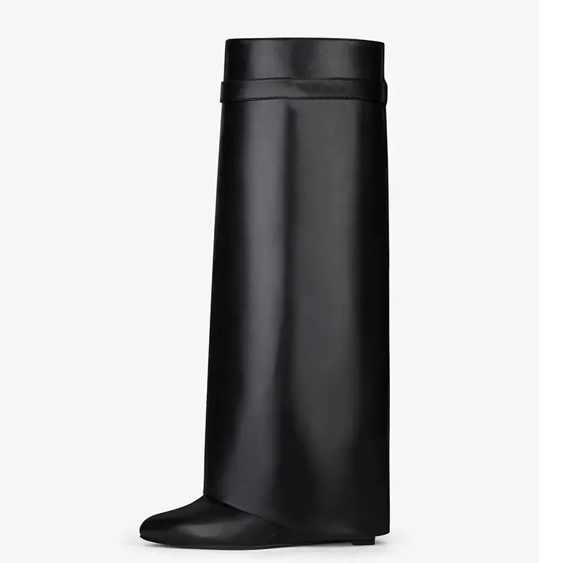 Color Custom Long Shark Boots Plus Size Leather Wide Calf Women Knee High Pant Boots With Lock
