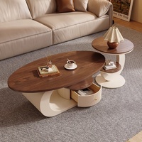Table basse en forme de croissant en noyer, style luxe léger haut de gamme, pour petit appartement, salon, usage domestique, design vintage français