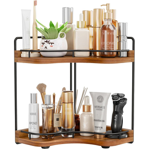 Organizzatore da Bagno a 2 Livelli a Forma di Ventaglio, Rustico, con Fori per Viti Incorporati, Stabile e Sicuro, Mensola in Legno per Trucchi - Product Image 3