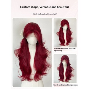 Peluca de mujer Sea King Roja con raya al medio, larga y rizada, de encaje completo, blanca natural, con ondas de agua, sin pegamento, para cualquier forma de rostro - Product Image 3