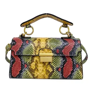 Discount Fashion ladies pu leather snake skin purse small square bag handbags for women shoulder messenger bag women handbag