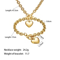 JML vente en gros de luxe en acier inoxydable bracelet cœur ensemble de colliers en argent bijoux de mode breloques en or laminé cœur