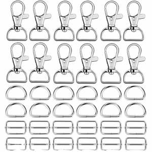 60 pièces de quincaillerie multi-usages pour la fabrication de sacs : anneaux en D, boucles coulissantes, mousquetons pivotants, accessoires métalliques argentés de 1 pouce - Product Image 1