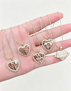 Collier pendentif cœur en zircon couleur or, chaîne en laiton exquise, bijoux pour femmes, cadeau de fête, collier cœur - Product Image 3