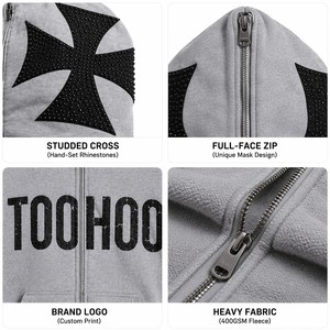 Sudadera con capucha de invierno personalizada con cremallera completa, 400GSM, forro polar de algodón de alto gramaje, estilo oversize, streetwear, OEM ODM, directo de fábrica, entrega rápida - Product Image 4