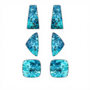 Boucles d'oreilles clous en argent sterling 925 de qualité supérieure, finition haut de gamme, avec shattuckite, forme semi-trois-quarts carrée, fermoir papillon et serti clos - Product Image 1