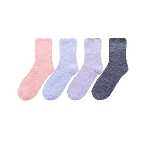 KTK ถุงเท้าฤดูหนาวใส่นอนของเด็กผู้หญิง,ถุงเท้าปุยหนาสีม่วงสีชมพูถุงเท้าขนปุยอบอุ่นสบาย