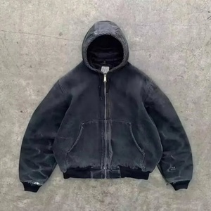 بيع بالجملة هوديي جينز فارغ بسحاب كبير الحجم 500gsm حجر الراين غسل حمض هوديس - Product Image 1