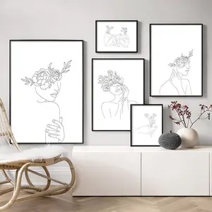 Eenvoud Lijntekening Poster En Print Zwart Wit Abstracte Bloem Vrouw Kunstwerk Canvas Schilderij Muurkunst Foto Home Decor