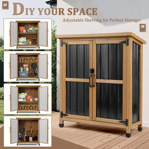 SDGS018 Weatherproof Outdoor Storage Shed <b>Cabinet</b> with <b>Lockable</b> Doors Wood & Metal Construction for Garden Patio - Product Image 6