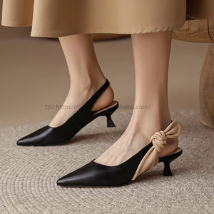 French <b>Small</b> High-Heeled Sandals Retro Women's Professional Single Shoes Sexy Toe Design for Summer Season - Product Image 4
