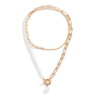 Collier long à perles rondes superposées avec fermoir, chaîne de taille convertible en acier inoxydable, bijoux pour femmes, vente en gros