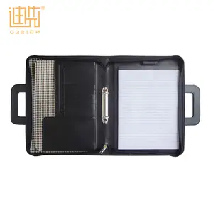 Carpeta de cuero PU, 2 anillos, Padfolio, negocios, organizador de portafolio con asas