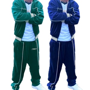Vêtements sur mesure, vestes en velours rouge à fermeture éclair, ensemble de jogging pour hommes, vêtements de rue, survêtements en velours de haute qualité, deux pièces - Product Image 5