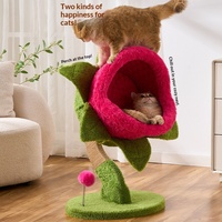 Arbre à chat en daim design attrayant, avec lit, griffoir, maisonnette en forme de fleur Venus Flytrap, jouet à ressort et papier sonore, pour l'escalade intérieure de luxe