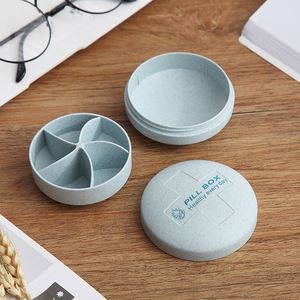 Boîte à pilules de voyage portable de petite taille à 5 compartiments en forme ronde en paille de blé, très vendue - Product Image 3