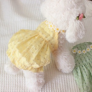 Robe d'été à carreaux pour animaux de compagnie, tenue fine et respirante pour chiens et chats, jupe mignonne à motif de marguerites, en Polyester - Product Image 1