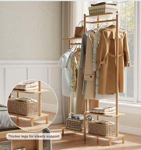 Bamboo Coat Rack Canto Roupas Rack Cabide De Roupas De Madeira Roupas Secagem Titular Modern Coat Racks para Home Living Room Quarto - Product Image 6