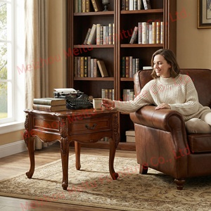 Mesa auxiliar de madera maciza con cajón, 23.6 pulgadas, borde ondulado, esquinas redondeadas, tablero de parquet, asa tallada, mesa auxiliar tradicional <span class=keywords><strong>para</strong></span> sala de estar - Product Image 5
