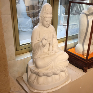 White Marble <strong>Stone</strong> <strong>Buddha</strong> Carving Sitting Guan Yin Bodhisattva Kwan-yin Statue Tabletop Crafts Sculpture for Indoor Decoration - Product Image 6