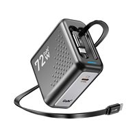 WLX-P5 72W GaN Fast Charger dengan 2 Kabel USB C yang Dapat Ditarik, Adaptor Pengisian Daya Multi-port Mini Portabel untuk Laptop & Smartphone