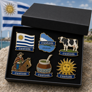 Set de Regalo de Pin de Solapa Esmaltado Personalizado al por Mayor con Temática de Uruguay: Vaca Lechera, Bandera, Gaucha, Souvenir Turístico, Insignia Nacional - Product Image 1