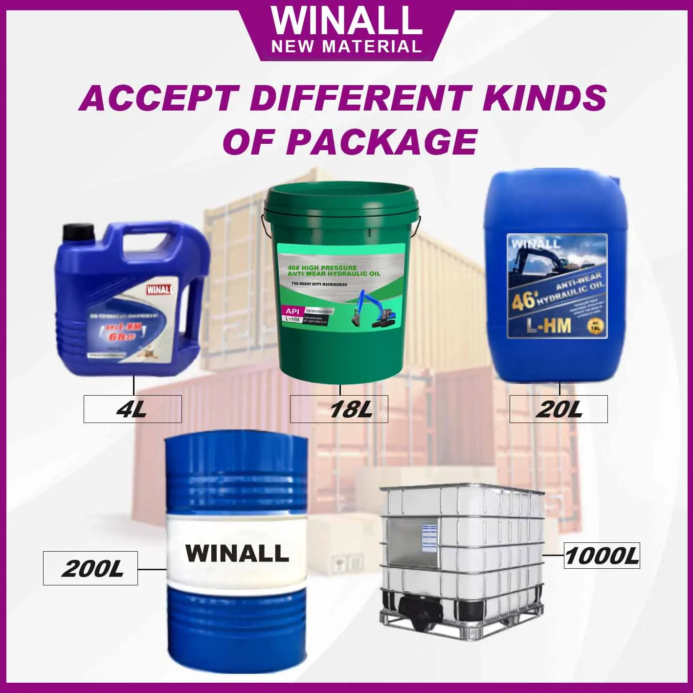 ينتج مصنع Winall 208 L 50 جالون packshhigh جودة 68 # زيت هيدروليكي