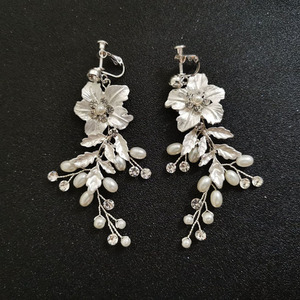 SLBRIDAL Handmade Rhinestones Crystal Pearl Flower <strong>Clip</strong> <strong>on</strong> Wedding Dangle <strong>Earring</strong> Bridal Chandelier <strong>Earring</strong> Women <strong>Girls</strong> Jewelry - Product Image 1