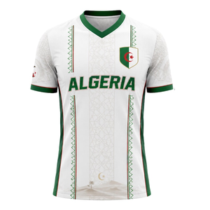 Maglietta Bianca dell'Algeria con Dettagli Verdi, Maglia da Calcio con Stemma Ufficiale Algerino per Tifosi - Product Image 1