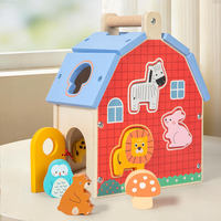 Cubo de Actividades de Granja con Bloques de Construcción de Madera Montessori para Bebés, con Formas de Animales de Dibujos Animados, para el Desarrollo Temprano