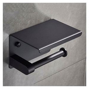 WEKIS Homebasics Strex Black Stainless Steel Wall-Mounted Toilet Roll Holder Built-in <b>Shelf</b> <b>for</b> Bathroom <b>Kitchen</b> Hotel - Product Image 5