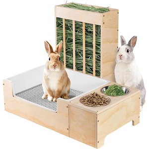 Comedero de madera para conejos, dispensador de heno desmontable, comedero combinado para conejos. - Product Image 1