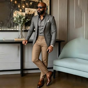 Completo da Uomo Slim Fit <span class=keywords><strong>Marrone</strong></span> di Lusso, Monopetto, 2 Pezzi (Giacca e Pantaloni), Abbigliamento Maschile di Alta Qualità, Costume da Business - Product Image 6