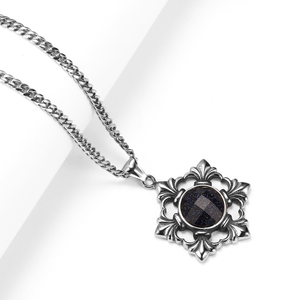 Collar con Colgante Vintage de Acero Inoxidable 316L con Incrustaciones de Piedra Dorada Negra y Marco de Flor de Lis para Fiesta, Estilo Retro, Venta al por Mayor - Product Image 1