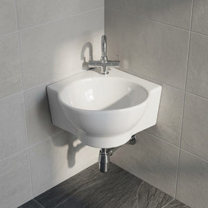 Lavabo mural rectangulaire en céramique blanc brillant, design moderne, pour projets hôteliers et commerciaux, vente en gros - Product Image 2