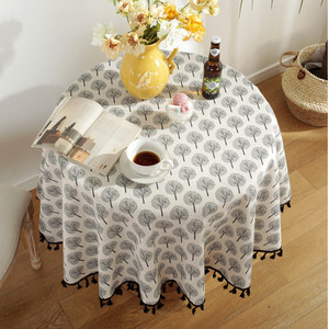 <span class=keywords><strong>Mantel</strong></span> Redondo de Lino y Algodón <span class=keywords><strong>con</strong></span> Estampado Floral Personalizado y Borlas para Decoración de Fiestas y Fondos Fotográficos - Product Image 6